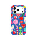 Coque iPhone 17 Pro bleu électrique style boutique de bonbons