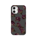 Coque iPhone 16 à motif de boutons de roses séchés noirs