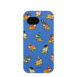 Coque Google Pixel 9a à motif de grenouilles fantaisie bleu électrique