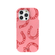 Coque rose bonbon pour iPhone 15 Pro avec motif fer à cheval porte-bonheur