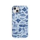 Coque iPhone 15 Plus bleu poudre motif vie marine