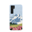 Coque Samsung Galaxy S25+(Plus) : Montagnes et fleurs bleu poudre