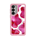 Coque Samsung Galaxy S26+ (Plus) à motif orchidées roses transparentes avec bordure rose pétale (chargement magnétique inclus)