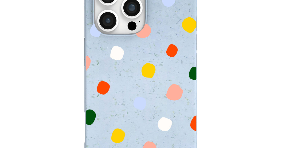 Powder Blue Rainbow Dots iPhone 16 Pro Max Case – Pela Case