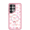 Clear Rosy Bows Samsung Galaxy S26 Ultra Case With Petal Pink Ridge (Magnetic Charging included)