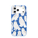 Coque pour iPhone 17 Pro Max à motif de hiboux des neiges bleu électrique