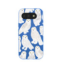 Coque Google Pixel 10a motif chouettes des neiges bleu électrique