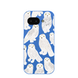 Coque Google Pixel 9a motif chouettes des neiges bleu électrique
