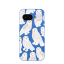 Coque Google Pixel 9a motif chouettes des neiges bleu électrique