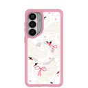 Coque transparente Swan Garden pour Samsung Galaxy S26+(Plus) avec bordure rose pétale (chargement magnétique inclus)