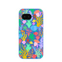 Coque Google Pixel 9a à motif fleurs sous-marines bleu électrique