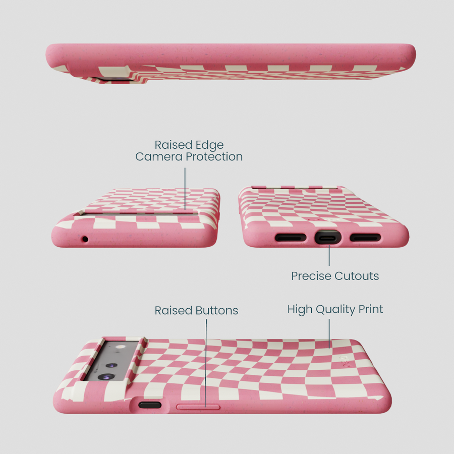 Bubblegum Pink Warped Checkers Google Pixel 6 Case