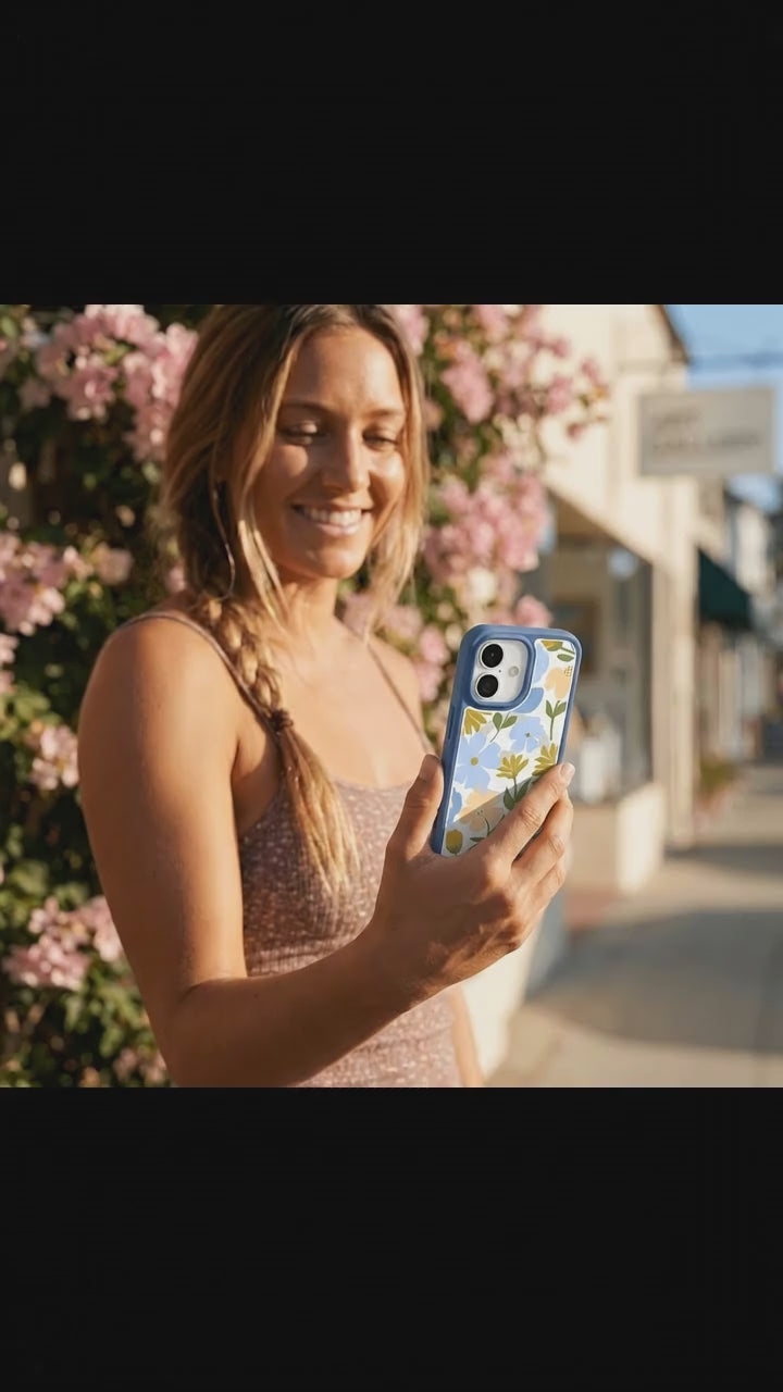 Clear Blossom Trail iPhone 17 Case With True Blue Ridge (MagSafe included) - Product video demonstration