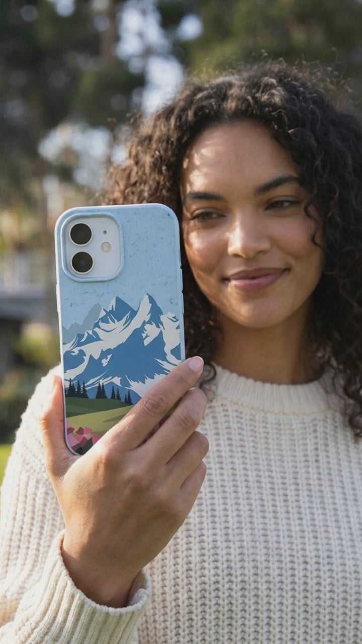 Powder Blue Mountains and Blooms iPhone 17 Case - Product video demonstration