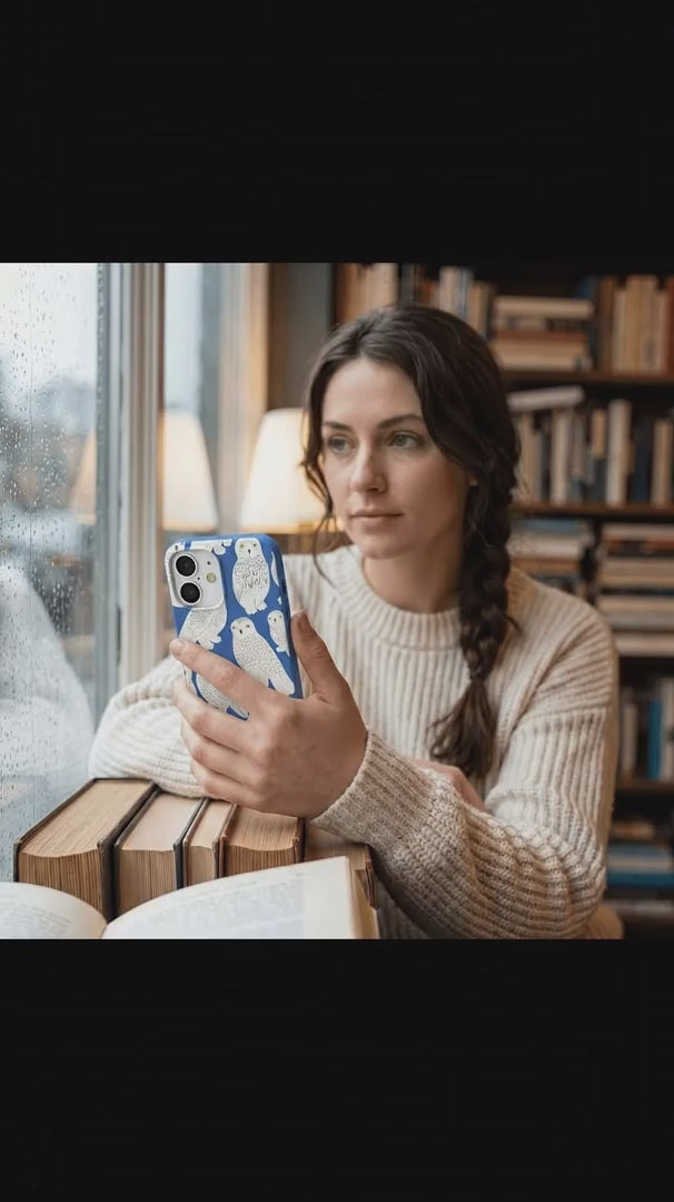 Electric Blue Snowy Owls iPhone 15 Pro Case - Product video demonstration