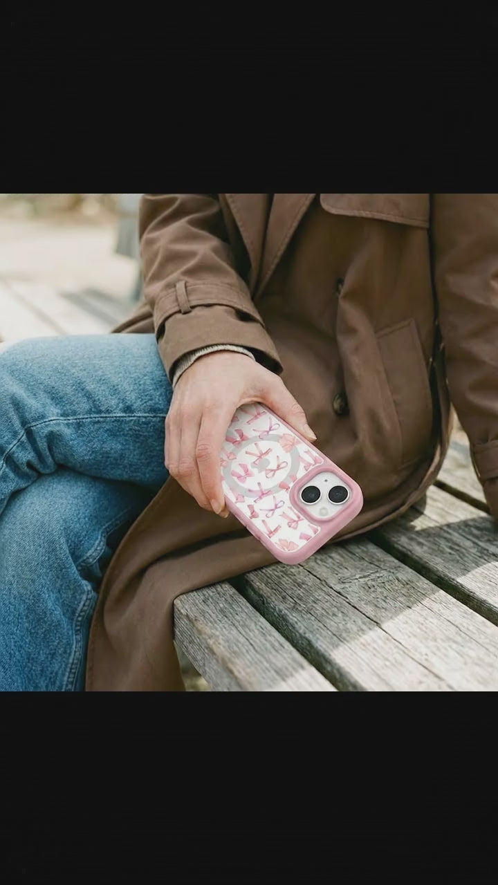 Clear Rosy Bows iPhone 17 Case With Petal Pink Ridge (MagSafe included) - Product video demonstration