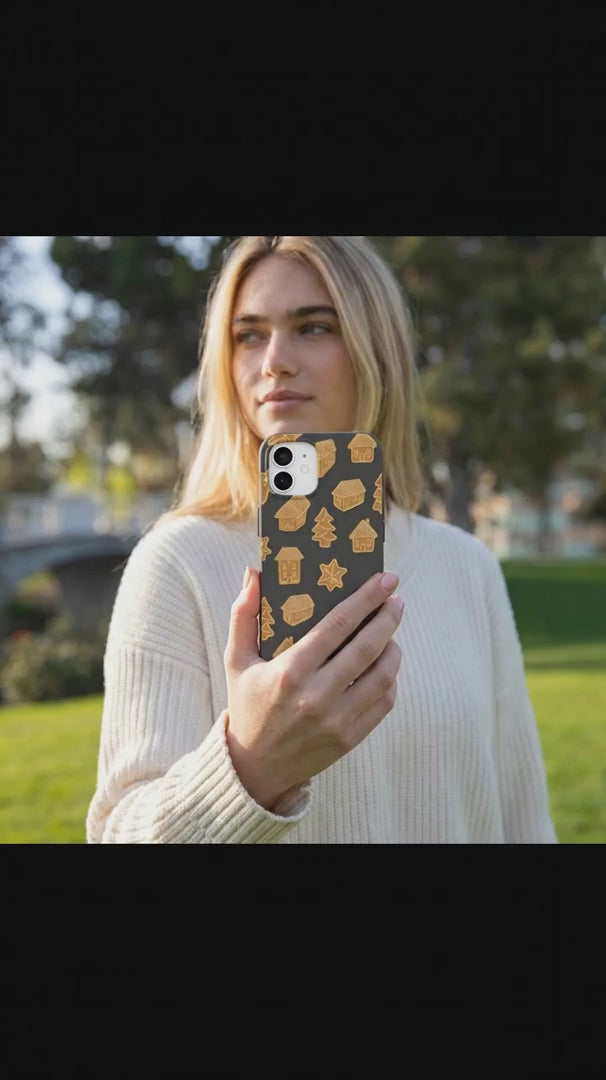 Black Gingerbread Dreams iPhone 16 Case - Product video demonstration