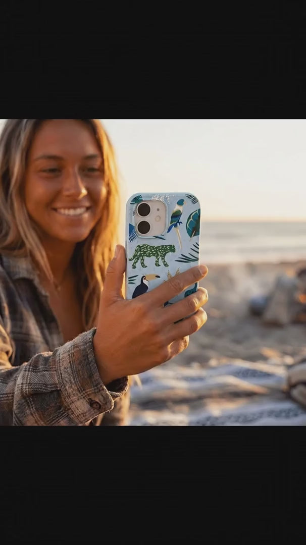 Powder Blue Tropical Rainforest iPhone 15 Pro Case - Product video demonstration