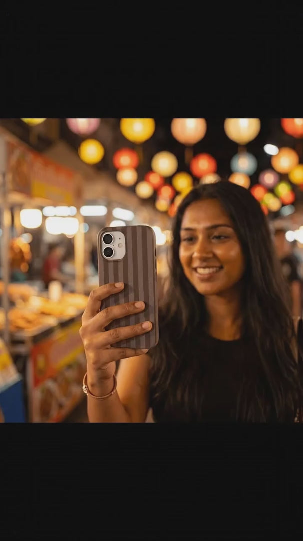 Chocolate Brown Cocoa Stripes iPhone 16 Pro Max Case - Product video demonstration