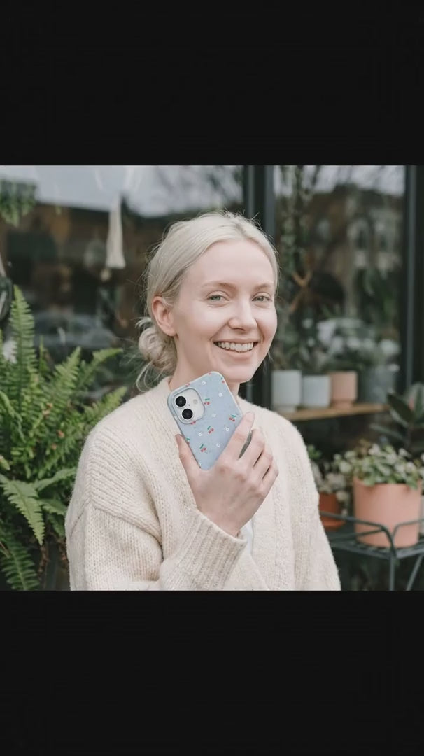 Powder Blue Sweet Cherries iPhone 15 Case - Product video demonstration