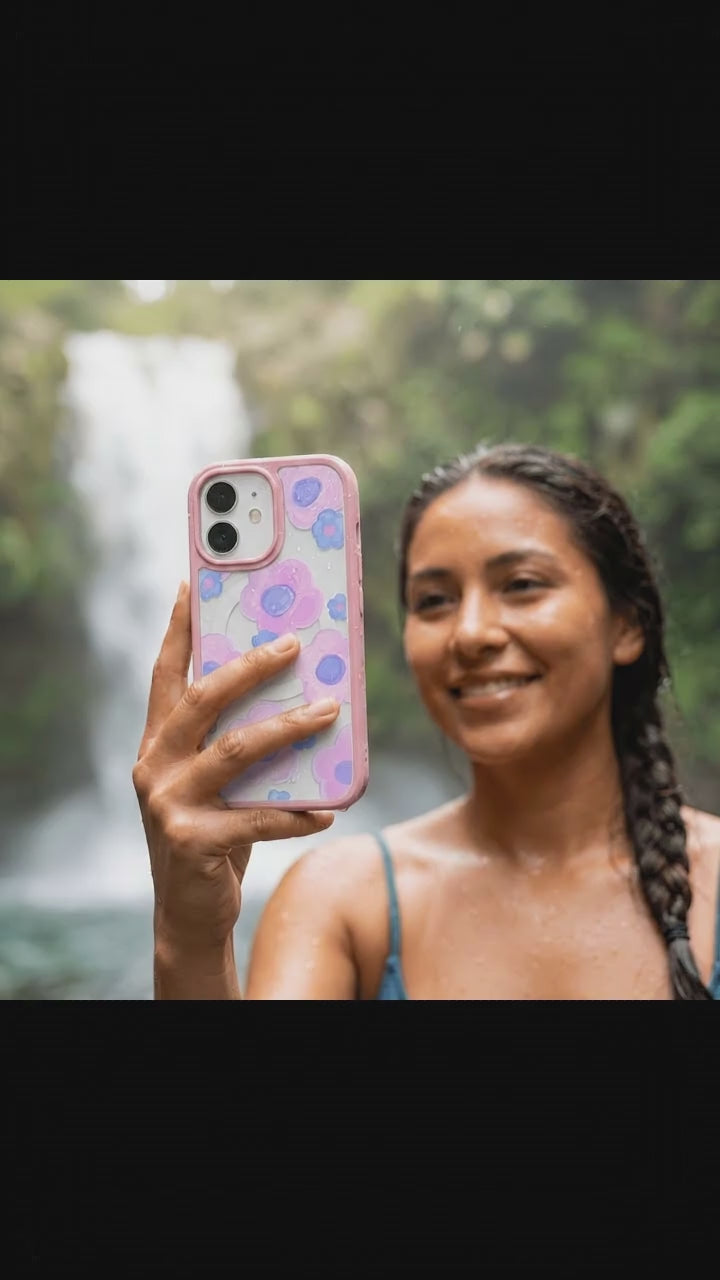 Clear Blush Bloom iPhone 17 Case With Petal Pink Ridge (MagSafe included) - Product video demonstration