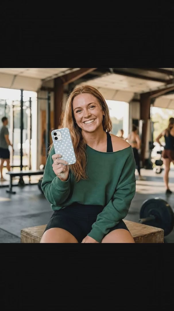 Powder Blue Indigo Dots iPhone 15 Pro Case - Product video demonstration