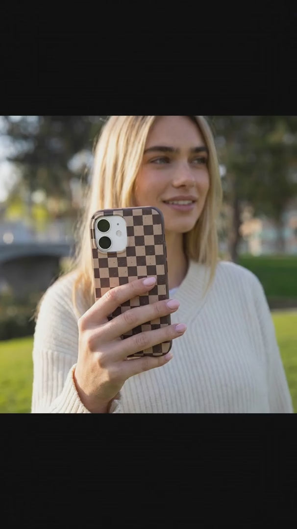Chocolate Brown Latte Check iPhone 15 Pro Case - Product video demonstration