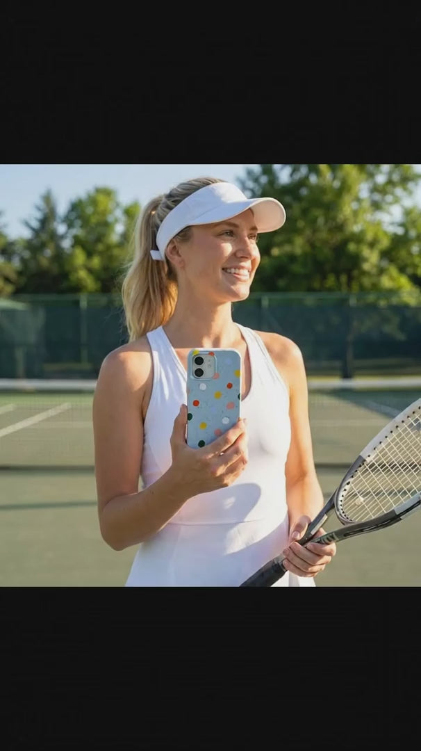 Powder Blue Rainbow Dots iPhone 15 Pro Case - Product video demonstration