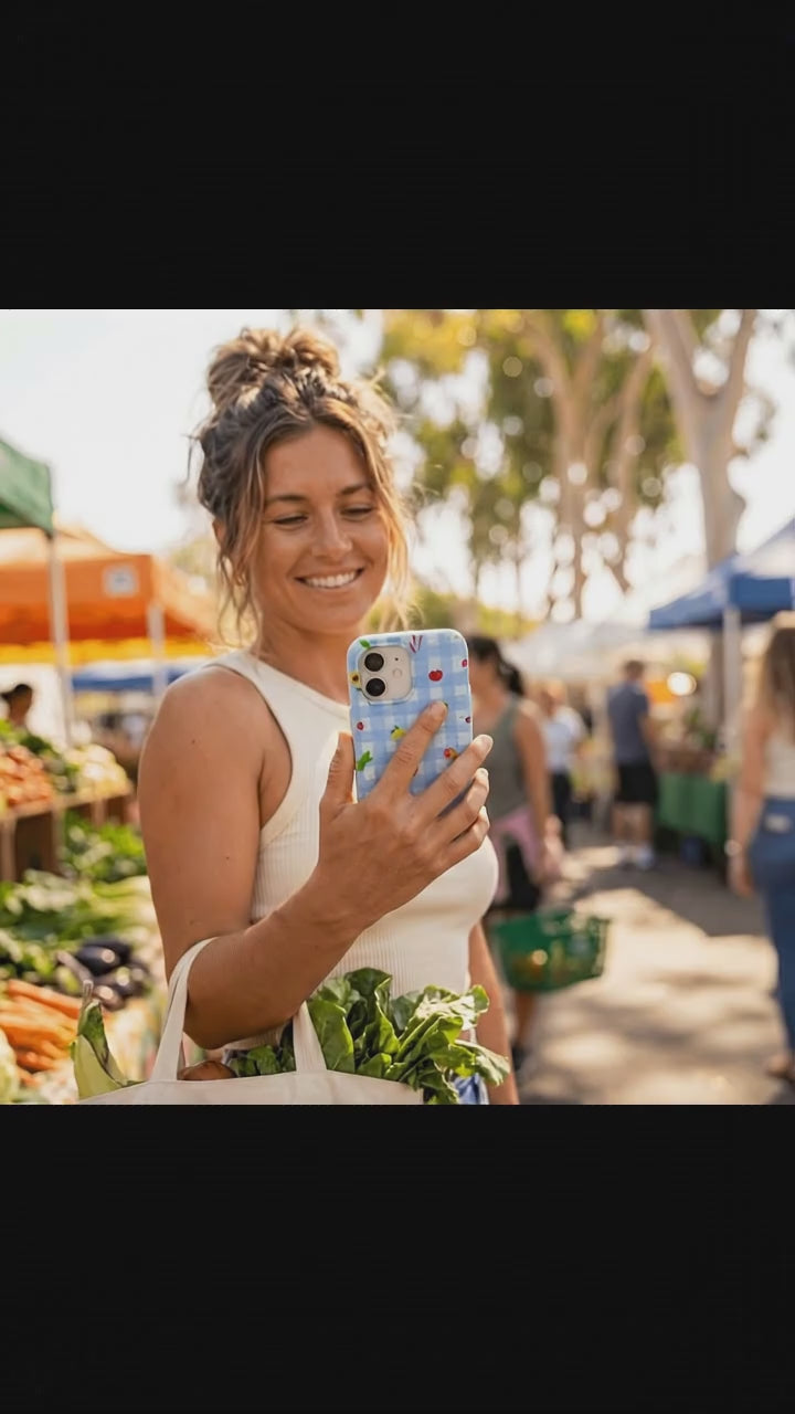Powder Blue Gingham Farmhouse iPhone 17 Case - Product video demonstration