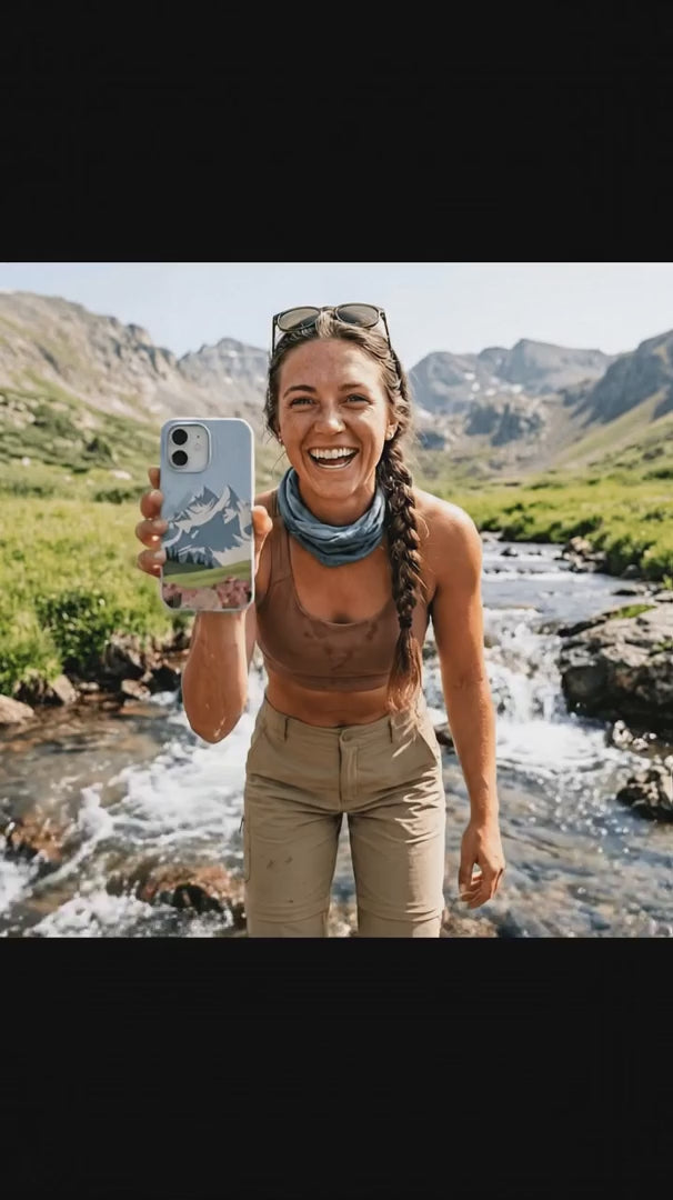Powder Blue Mountains and Blooms iPhone 16 Pro Max Case - Product video demonstration