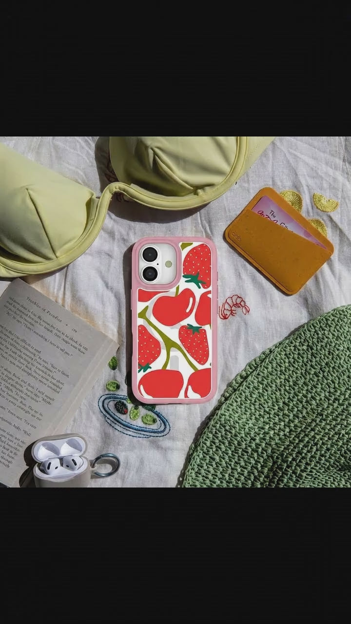 Clear Cherry Berry iPhone 17 Case With Petal Pink Ridge (MagSafe included) - Product video demonstration