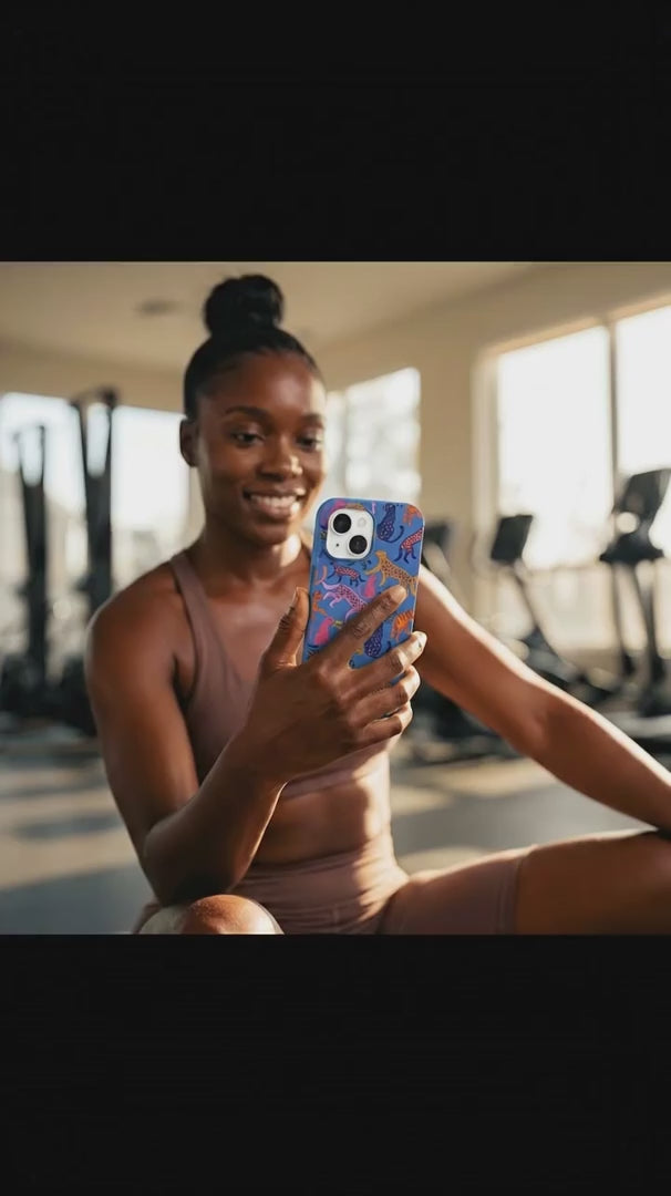 Electric Blue Jungle Cat iPhone 16 Case - Product video demonstration