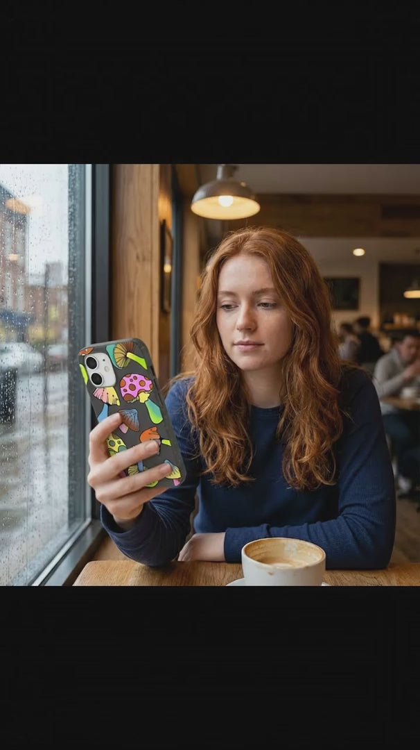 Black Mushroom Party iPhone 15 Pro Case - Product video demonstration