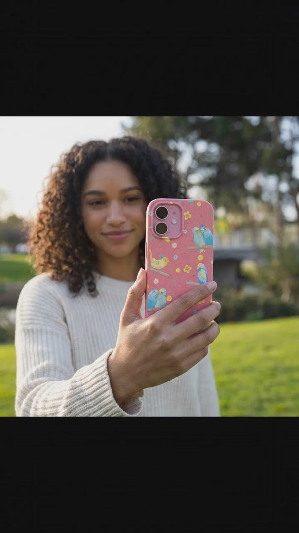 Bubblegum Pink Budgie Daydream iPhone 15 Case - Product video demonstration