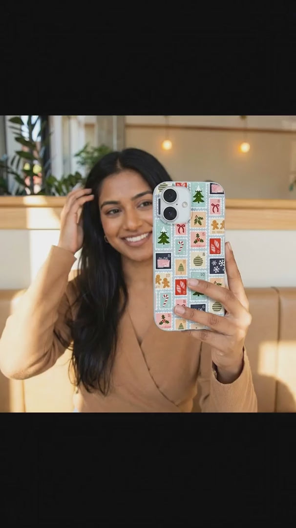 Powder Blue Noel Stamps iPhone 16 Case - Product video demonstration