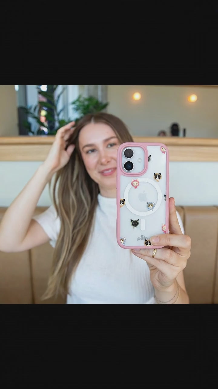 Clear Cat Couture iPhone 17 Case With Petal Pink Ridge (MagSafe included) - Product video demonstration