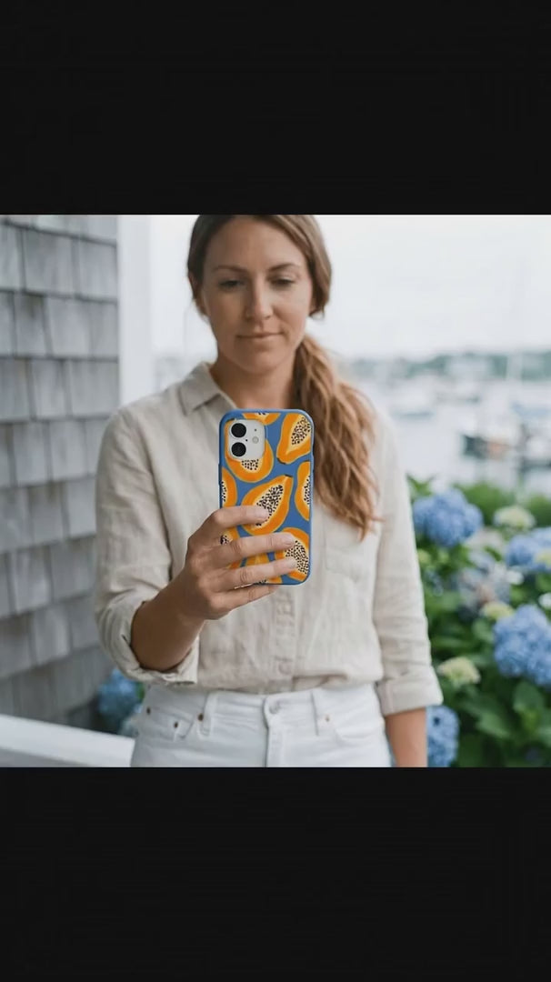 Electric Blue Juicy Papayas iPhone 15 Pro Case - Product video demonstration