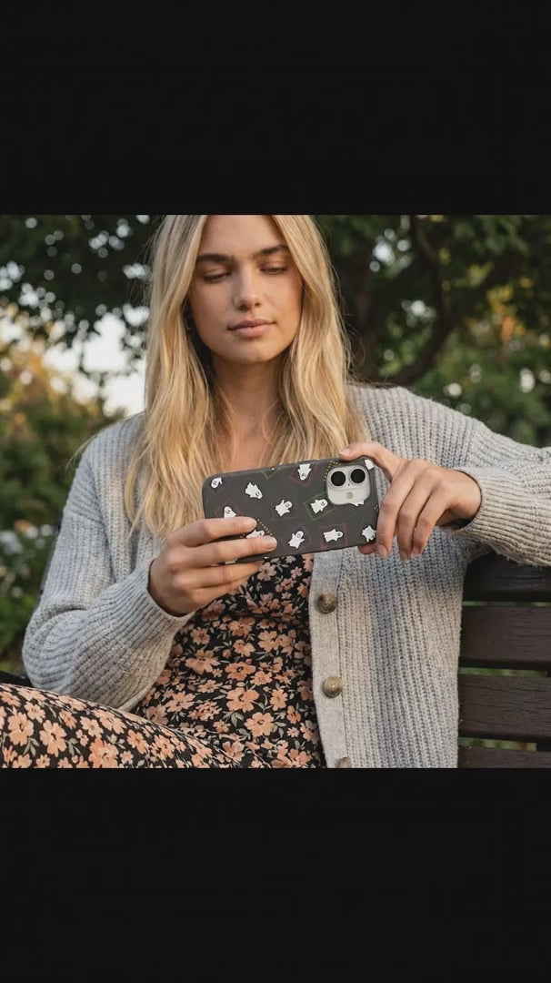 Black Ghost Stamps iPhone 16 Case - Product video demonstration