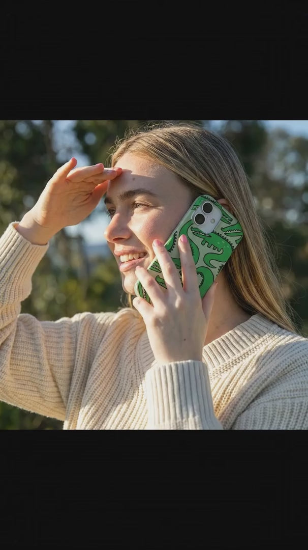 Sage Green Croc a Doodle iPhone 15 Pro Case - Product video demonstration