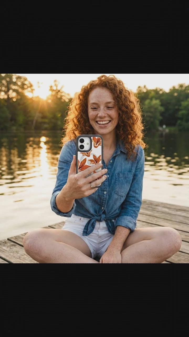 Clear Tiger Lily iPhone 17 Case With Noir Ridge (MagSafe included) - Product video demonstration