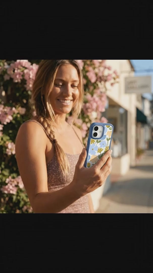 Clear Blossom Trail iPhone 17 Pro Case With True Blue Ridge (MagSafe included) - Product video demonstration